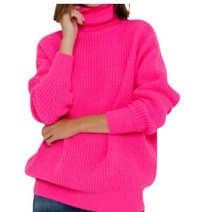 Hot Pink Turtleneck Sweater - Women